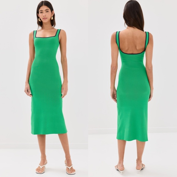 STAUD Paityn Sleeveless Fitted Midi Sweater Dress Seaweed Navy Large NWT